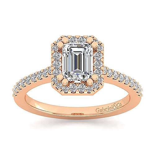 14K Rose Halo 14K Rose Gold Emerald Halo Diamond Engagement Ring Surrey Vancouver Canada Langley Burnaby Richmond