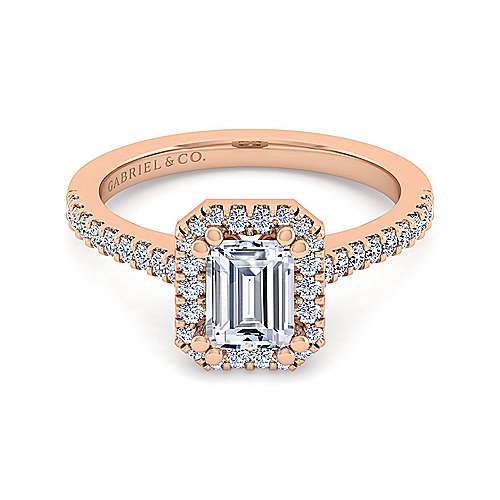 14K Rose Halo 14K Rose Gold Emerald Halo Diamond Engagement Ring Surrey Vancouver Canada Langley Burnaby Richmond