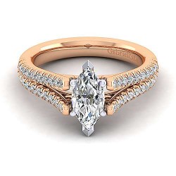 14K White-Rose Gold Marquise Shape Diamond Split Shank Engagement Ring Surrey Vancouver Canada Langley Burnaby Richmond