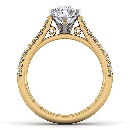 14K WhiteYellow Split shank 14K White-Yellow Gold Pear Shape Diamond Engagement Ring Surrey Vancouver Canada Langley Burnaby Richmond