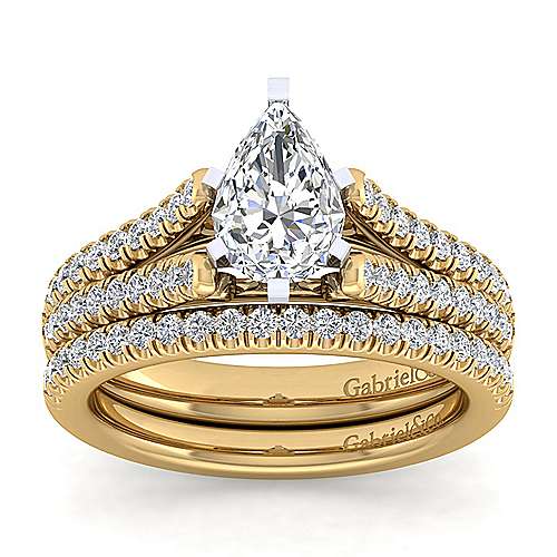 14K WhiteYellow Split shank 14K White-Yellow Gold Pear Shape Diamond Engagement Ring Surrey Vancouver Canada Langley Burnaby Richmond