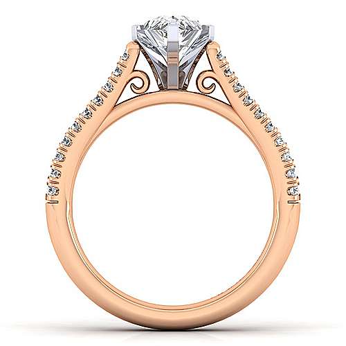 14K WhiteRose Split shank 14K White-Rose Gold Pear Shape Diamond Engagement Ring Surrey Vancouver Canada Langley Burnaby Richmond