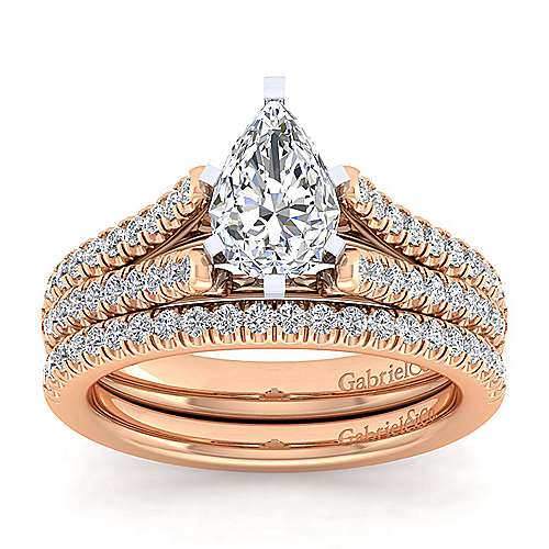 14K WhiteRose Split shank 14K White-Rose Gold Pear Shape Diamond Engagement Ring Surrey Vancouver Canada Langley Burnaby Richmond