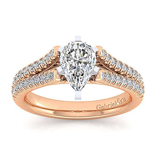 14K WhiteRose Split shank 14K White-Rose Gold Pear Shape Diamond Engagement Ring Surrey Vancouver Canada Langley Burnaby Richmond