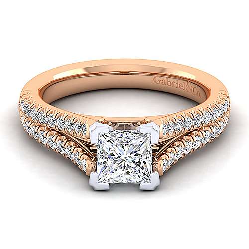 14K WhiteRose Split shank 14K White-Rose Gold Princess Cut Diamond Engagement Ring Surrey Vancouver Canada Langley Burnaby Richmond