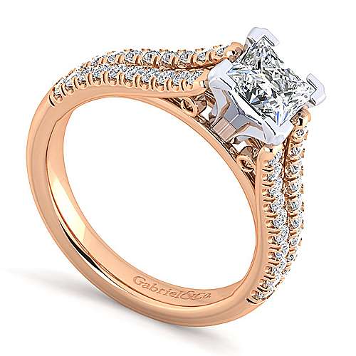 14K WhiteRose Split shank 14K White-Rose Gold Princess Cut Diamond Engagement Ring Surrey Vancouver Canada Langley Burnaby Richmond