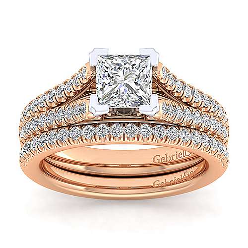 14K WhiteRose Split shank 14K White-Rose Gold Princess Cut Diamond Engagement Ring Surrey Vancouver Canada Langley Burnaby Richmond