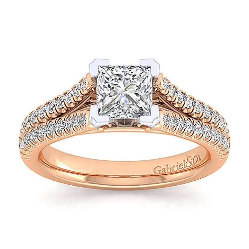 14K WhiteRose Split shank 14K White-Rose Gold Princess Cut Diamond Engagement Ring Surrey Vancouver Canada Langley Burnaby Richmond