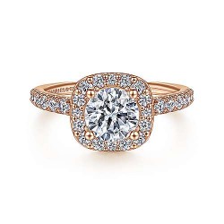 14K Rose Gold Cushion Halo Round Diamond Engagement Ring Surrey Vancouver Canada Langley Burnaby Richmond