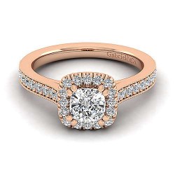 Vintage Inspired 14K Rose Gold Cushion Halo Diamond Engagement Ring Surrey Vancouver Canada Langley Burnaby Richmond