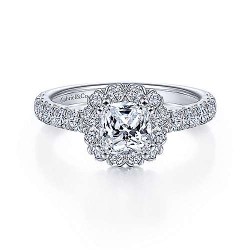 14K White Gold Cushion Halo Diamond Engagement Ring Surrey Vancouver Canada Langley Burnaby Richmond