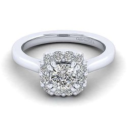 14K White Gold Cushion Halo Diamond Engagement Ring Surrey Vancouver Canada Langley Burnaby Richmond