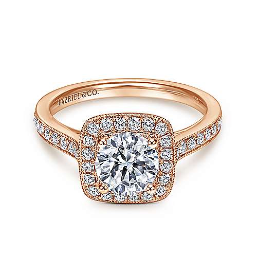 14K Rose Halo Vintage Inspired 14K Rose Gold Round Halo Diamond Engagement Ring Surrey Vancouver Canada Langley Burnaby Richmond