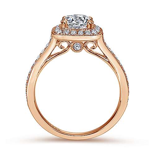 14K Rose Halo Vintage Inspired 14K Rose Gold Round Halo Diamond Engagement Ring Surrey Vancouver Canada Langley Burnaby Richmond