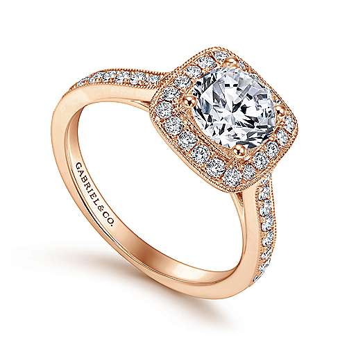 14K Rose Halo Vintage Inspired 14K Rose Gold Round Halo Diamond Engagement Ring Surrey Vancouver Canada Langley Burnaby Richmond