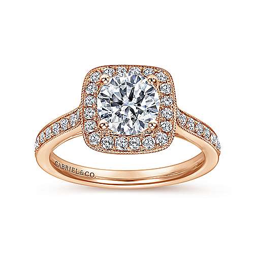 14K Rose Halo Vintage Inspired 14K Rose Gold Round Halo Diamond Engagement Ring Surrey Vancouver Canada Langley Burnaby Richmond