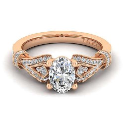 Vintage Inspired 14K Rose Gold Oval Diamond Engagement Ring Surrey Vancouver Canada Langley Burnaby Richmond