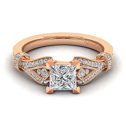 Vintage Inspired 14K Rose Gold Split Shank Princess Cut Diamond Engagement Ring Surrey Vancouver Canada Langley Burnaby Richmond