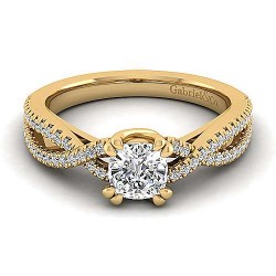 14K Yellow Gold Twisted Cushion Cut Diamond Engagement Ring Surrey Vancouver Canada Langley Burnaby Richmond