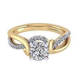 14K White-Yellow Gold Round Diamond Twisted Engagement Ring Surrey Vancouver Canada Langley Burnaby Richmond