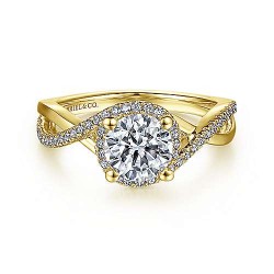 14K Yellow Gold Round Halo Diamond Engagement Ring Surrey Vancouver Canada Langley Burnaby Richmond