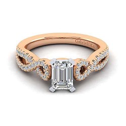 14K White-Rose Gold Twisted Emerald Cut Diamond Engagement Ring Surrey Vancouver Canada Langley Burnaby Richmond