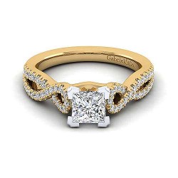 14K White-Yellow Gold Twisted Princess Cut Diamond Engagement Ring Surrey Vancouver Canada Langley Burnaby Richmond