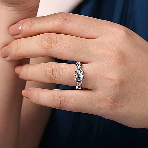 14K White Free form 14K White Gold Round Twisted Diamond Engagement Ring Surrey Vancouver Canada Langley Burnaby Richmond