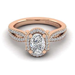 14K Rose Gold Oval Halo Diamond Engagement Ring Surrey Vancouver Canada Langley Burnaby Richmond