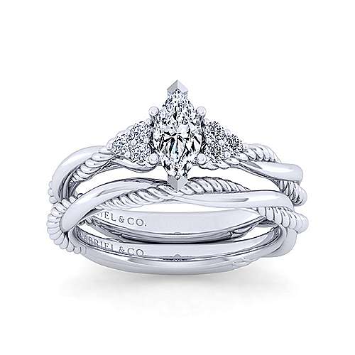 14K White Free form 14K White Gold Twisted Marquise Shape Diamond Engagement Ring Surrey Vancouver Canada Langley Burnaby Richmond