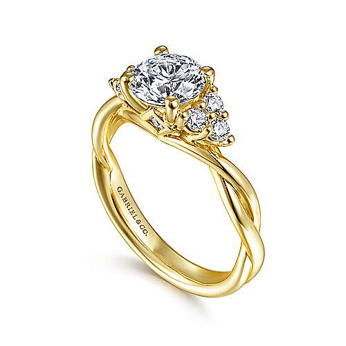 14K Yellow Free form 14K Yellow Gold Round Twisted Diamond Engagement Ring Surrey Vancouver Canada Langley Burnaby Richmond