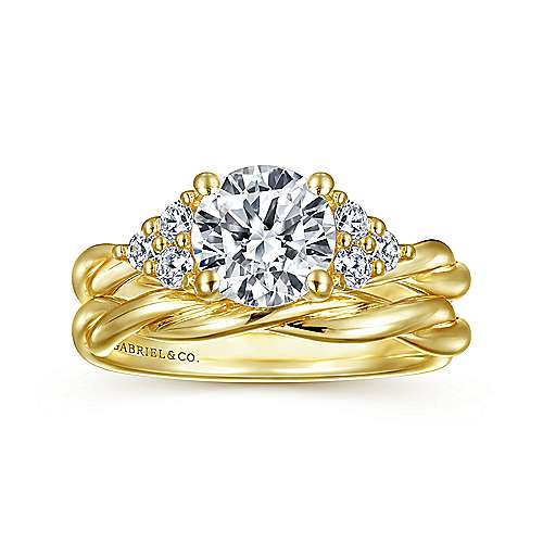 14K Yellow Free form 14K Yellow Gold Round Twisted Diamond Engagement Ring Surrey Vancouver Canada Langley Burnaby Richmond