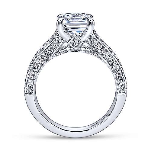 14K White Split shank Vintage Inspired 14K White Gold Cushion Cut Split Shank Diamond Engagement Ring Surrey Vancouver Canada Langley Burnaby Richmond