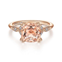 Vintage Inspired 14K Rose Gold Cushion Cut Morganite and Diamond Engagement Ring Surrey Vancouver Canada Langley Burnaby Richmond