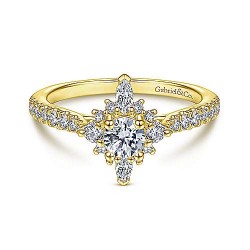 14K Yellow Gold Round Halo Complete Diamond Engagement Ring Surrey Vancouver Canada Langley Burnaby Richmond