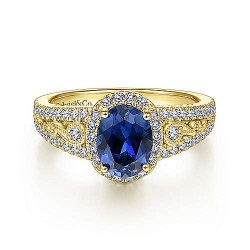 14K Yellow Gold Oval Halo Sapphire and Diamond Engagement Ring Surrey Vancouver Canada Langley Burnaby Richmond