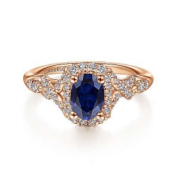 14K Rose Gold Oval Halo Diamond and Sapphire Engagement Ring Surrey Vancouver Canada Langley Burnaby Richmond