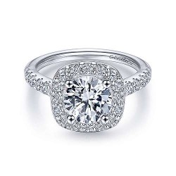 14K White Gold Cushion Halo Round Diamond Engagement Ring Surrey Vancouver Canada Langley Burnaby Richmond