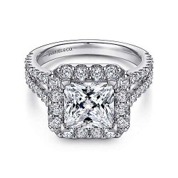 14K White Gold Princess Halo Diamond Engagement Ring Surrey Vancouver Canada Langley Burnaby Richmond