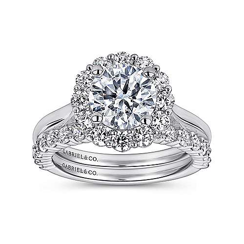 14K White Halo 14K White Gold Round Halo Diamond Engagement Ring Surrey Vancouver Canada Langley Burnaby Richmond