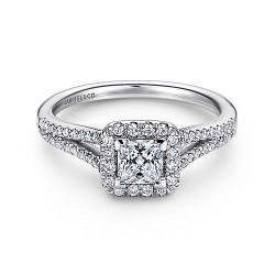 14K White Gold Princess Halo Diamond Engagement Ring Surrey Vancouver Canada Langley Burnaby Richmond