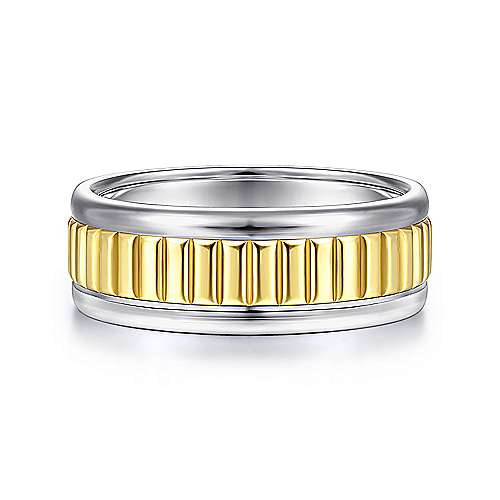 14K WhiteYellow Lux 14K White-Yellow Gold 8mm - Ridged Center Mens Wedding Band Surrey Vancouver Canada Langley Burnaby Richmond