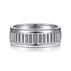 14K White Gold 8mm - Ridged Center Mens Wedding Band Surrey Vancouver Canada Langley Burnaby Richmond