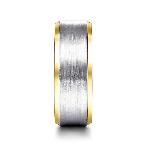 14K WhiteYellow Lux 14K White-Yellow Gold 8mm Satin Beveled Edge Mens Wedding Band Surrey Vancouver Canada Langley Burnaby Richmond