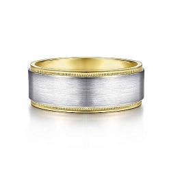 14K White-Yellow Gold 8mm - Satin Polished Edge Mens Wedding Band Surrey Vancouver Canada Langley Burnaby Richmond