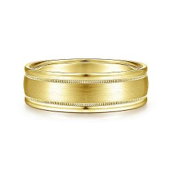 14K Yellow Gold 7mm - Satin Milgrain Channel Polished Edge Mens Wedding Band Surrey Vancouver Canada Langley Burnaby Richmond