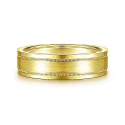 14K Yellow Gold 6mm - Satin Milgrain Channel Mens Wedding Band Surrey Vancouver Canada Langley Burnaby Richmond