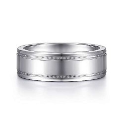 14K White Gold 7mm - Satin Milgrain Channel Mens Wedding Band Surrey Vancouver Canada Langley Burnaby Richmond