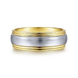 14K White-Yellow Gold Sandblast Channel Edge Mens Wedding Band Surrey Vancouver Canada Langley Burnaby Richmond