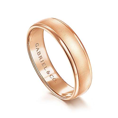 14K Rose Lux 14K Rose Gold 6mm - Sandblast Polished Edge Mens Wedding Band Surrey Vancouver Canada Langley Burnaby Richmond